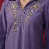 Light Purple Embroidered Cotton High-Low Co-Ord Set