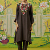 Myra Dark Grey Applique Embroidered Kurta Set