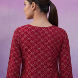 Red All Over Printed Kurta Set with Dori Embroider