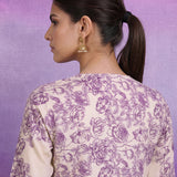 Purple Floral Printed Embroidered Kurta with Palazzo & Dupatta Set