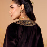 Riddhi Espresso Brown Embroidered Velvet Suit Set