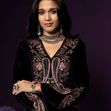 Navya Purple Embroidered Velvet Suit Set with Brasso Dupatta