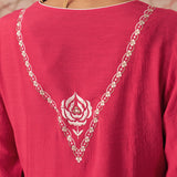 Joy Carmine Red Embroidered Rayon Salwar Suit Set with Dupatta