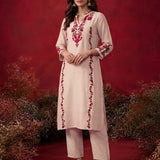 Ivory Embroidered Cotton Blend Everyday Kurta Set