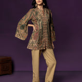 Meher Forest Green Jamawar Cape Jacket