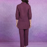 Purple Floral Embroidered Straight Co-ord Set