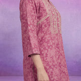 Pink  Luckhnavi Embroidered Bandhani Print A-Line Tunic