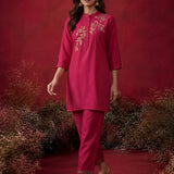 Fuchsia Solid Cotton Straight Co-Ord Set