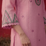 Albeli Baby Pink Embroidered A-line Suit Set with Dupatta