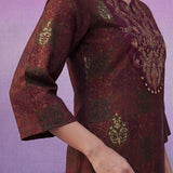Wine All-Over Printed Cotton A-Line Kurta Set