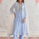Ayesha Ice Blue Embroidered Panelled A-Line Suit Set