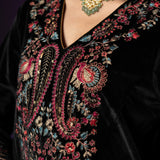 Navya Black Embroidered Velvet Suit Set with Brasso Dupatta