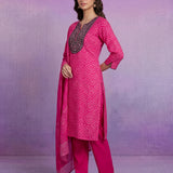 Fuchsia Cotton Blend Printed Dori Suit Set