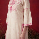 Gulshan Ivory with Fuschia Printed Cotton Linen Kurta for Women