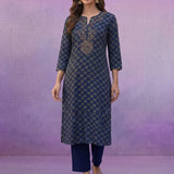 Blue All Over Printed Kurta Set with Dori Embroider