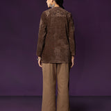 Niva Brown Embroidered Velvet Top