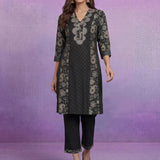 Grey Printed Cotton Panelled Kurta Set