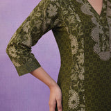 Green Printed Cotton Panelled Kurta Set