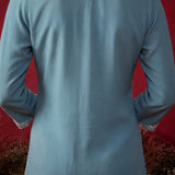 Teal Embroidered Cotton Blend Regular Kurta Set