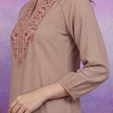 Beige Embroidered Co-ord Set with Raglan Sleeves