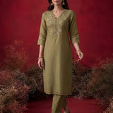 Green Embroidered Chanderi Festive Co-Ord Set