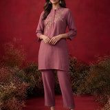 Dusky Pink Solid Cotton Straight Co-Ord Set