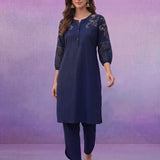 Navy Embroidered Kurta Set with Resham Work