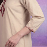 Beige Cotton Slub Applique Dori Work Co-ord Set