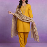 Yellow Embroidered Suit Set with Dupatta