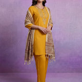 Yellow Embroidered Suit Set with Dupatta