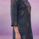 Navy All-Over Printed Cotton A-Line Kurta Set