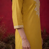 Yellow Mirror Work Cotton Kurta Set