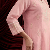 Baby Pink Embroidered Chanderi A-Line Suit Set