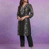 Grey Printed Cotton Panelled Kurta Set