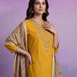 Yellow Embroidered Suit Set with Dupatta