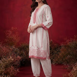 Kiana Pink Currant Embroidered Cotton Dobby Kurta Set for Women