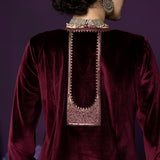 Fareen Maroon Embroidered Velvet Suit Set with Dupatta