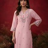 Albeli Pink Embroidered A-line Suit Set with Dupatta
