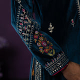 Keyari Teal Embroidered Velvet Salwar Suit Set with Dupatta