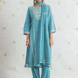 Rhea Aqua Blue Sequin Embroidered Suit Set