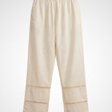 Ivory Lycra Straight Embroidered Palazzo