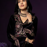 Navya Purple Embroidered Velvet Suit Set with Brasso Dupatta
