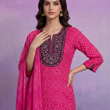 Fuchsia Cotton Blend Printed Dori Suit Set