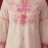 Gulshan Ivory with Fuschia Printed Cotton Linen Kurta for Women