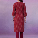 Red All Over Printed Kurta Set with Dori Embroider