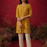 Yellow Brown A-Line Resham Co-ord Set