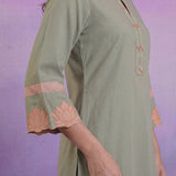 Mint Green Applique Kurta Set with Organza Trims