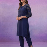 Navy Embroidered Kurta Set with Resham Work