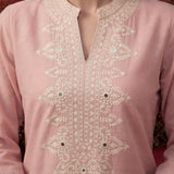 Pink Mirror Work Cotton Kurta Set
