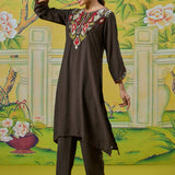 Myra Dark Grey Applique Embroidered Kurta Set
